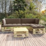 Vidaxl salon de jardin palette 4pièces avec coussins pin imprégné de vert