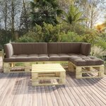 vidaXL Salon de jardin palette 4Pièces avec coussins pin imprégné de vert