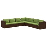 vidaXL Salon de jardin 7 Pièces avec coussins Résine tressée Marron