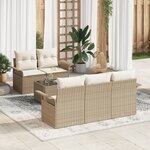 Ensemble de Canapé de Jardin 6 pièces avec Coussins Beige en Rattan Poly
