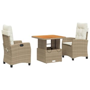 vidaXL Ensemble à manger de jardin et coussins 3 Pièces Beige poly rotin
