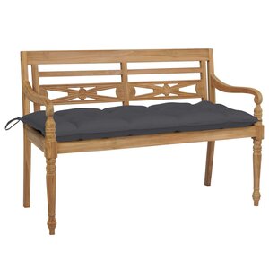 vidaXL Banc Batavia avec coussin anthracite 120 cm Bois de teck massif