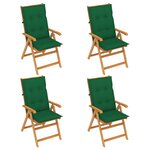 vidaXL Chaises de jardin 4 Pièces avec coussins vert Bois de teck massif