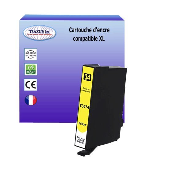 Cartouche Compatible pour Epson T3474 / T3464 (34XL) Jaune - T3AZUR