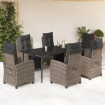 vidaXL Ensemble à manger de jardin et coussins 7 Pièces gris rotin