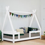 Lit Tipi enfant avec barrière bois massif naturel 90 x 190 cm
