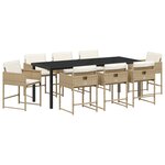 vidaXL Set de salle à manger de jardin 9 pièces avec coussins beige en rotin synthétique.