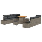 Ensemble de sofa de jardin 11 pièces avec coussins gris poly rattan acacia
