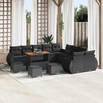 vidaXL Ensemble de canapé de jardin avec coussin 14 Pièces Noir