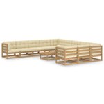 vidaXL Salon de jardin 12 Pièces avec coussins marron miel bois de pin