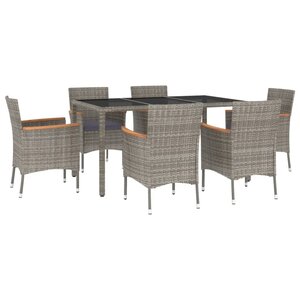 vidaXL Ensemble à manger jardin et coussins 7 Pièces gris rotin