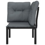 vidaXL Chaise d'angle de jardin avec coussins noir/gris résine tressée