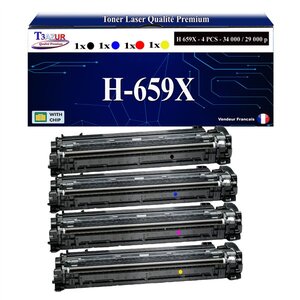 T3AZUR - 4x Toners compatibles avec HP Color LaserJet Enterprise Flow MFP M776z  M776zs remplace HP W2010X W2011X W2012X W2013X  (HP 659X/659A)