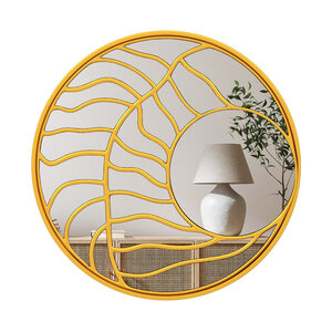 Miroir mural rond 80 cm cadre irrégulier design moderne ambiance cosy en MDF doré 20_0012866