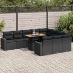 vidaXL Salon de jardin 11 Pièces avec coussins noir résine tressée