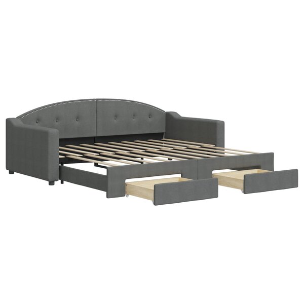vidaXL Lit de jour avec gigogne et tiroirs gris foncé 90x190 cm tissu