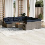vidaXL Salon de jardin avec coussins 13 Pièces gris résine tressée