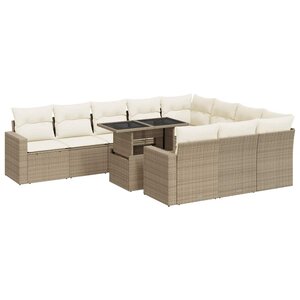 vidaXL Salon de jardin 11 Pièces avec coussins beige résine tressée