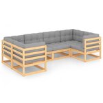 vidaXL Salon de jardin 6 Pièces avec coussins Bois de pin massif