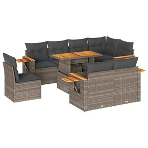 vidaXL Salon de jardin avec coussins 9 Pièces gris résine tressée acacia