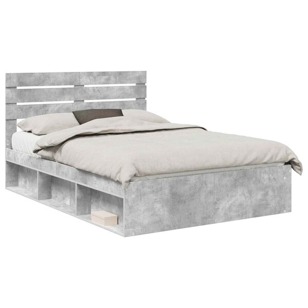 vidaXL Cadre de lit avec tête de lit Béton 140 x 200 cm Pin massif
