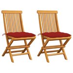 vidaXL Chaises de jardin et coussins rouge lot de 2 Bois teck massif