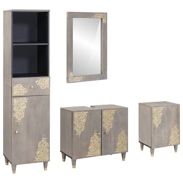 vidaXL Ensemble de Meubles de Salle de Bain avec tiroir 4 Pièces Gris