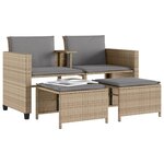 vidaXL Canapé de jardin 2 places avec table et tabourets beige rotin
