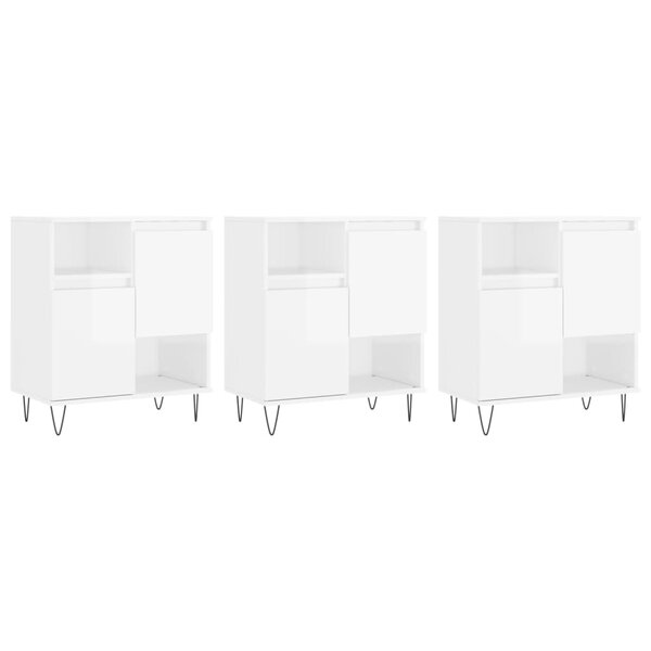 vidaXL Buffets 3 Pièces blanc brillant bois d'ingénierie