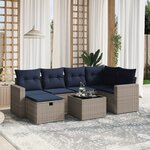 vidaXL Salon de jardin 7 Pièces avec coussins gris résine tressée