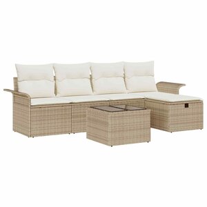 vidaXL Ensemble de canapé de jardin 6 Pièces Beige Poly rotin