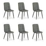 Lot de 6 chaises de salle a manger en tissu aspect lin gris  pieds metal noir