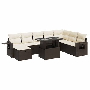 vidaXL Salon de jardin avec coussins 9 Pièces marron résine tressée