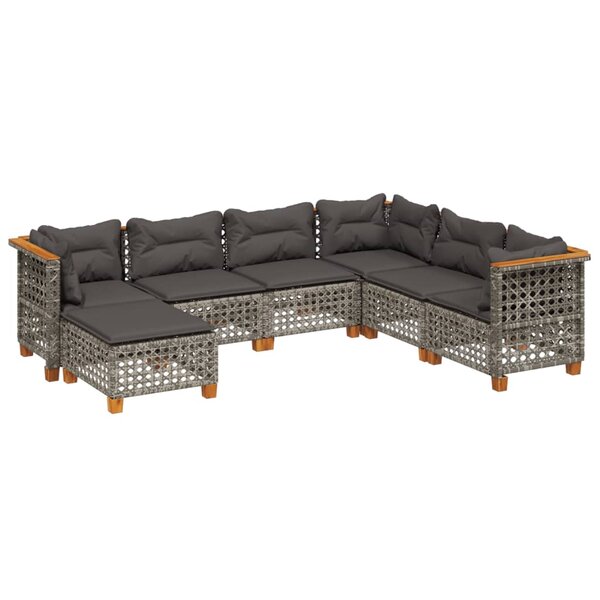 vidaXL Salon de jardin avec coussins 7 Pièces gris résine tressée