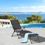 Bain de soleil pliable transat inclinable 5 positions chaise longue grand confort avec accoudoirs dim. 152L x 65l x 100H cm métal époxy textilène gris