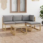 Vidaxl salon de jardin 5 pièces avec coussins gris