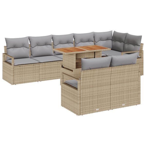 vidaXL Set de canapé de jardin 9 pièces beige en rotin poly