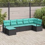 vidaXL Ensemble de Canapés avec coussin 7 Pièces Noir polyrotin