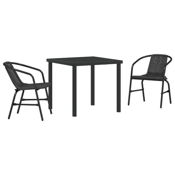 vidaXL Set de salle à manger de jardin 3 pièces en rattan poly noir