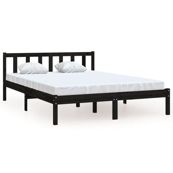 vidaXL Cadre de lit sans matelas noir bois massif 140x190 cm
