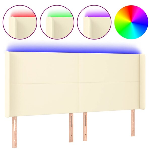 vidaXL Tête de lit à LED Crème 203x16x118/128 cm Similicuir
