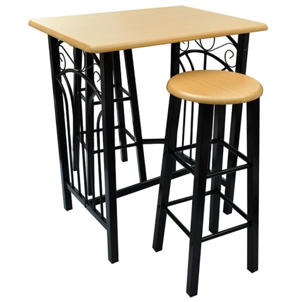 vidaXL Table et tabouret de bar 3 Pièces Bois et acier