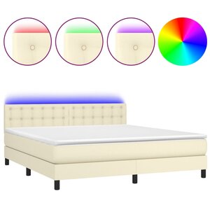 vidaXL Sommier tapissier et matelas et LED Crème 160x200 cm Similicuir