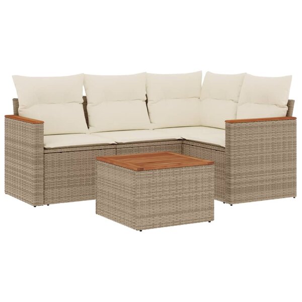 vidaXL Salon de jardin avec coussins 5 Pièces beige résine tressée