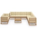 vidaXL Salon de jardin 10 Pièces avec coussins Marron miel Bois de pin
