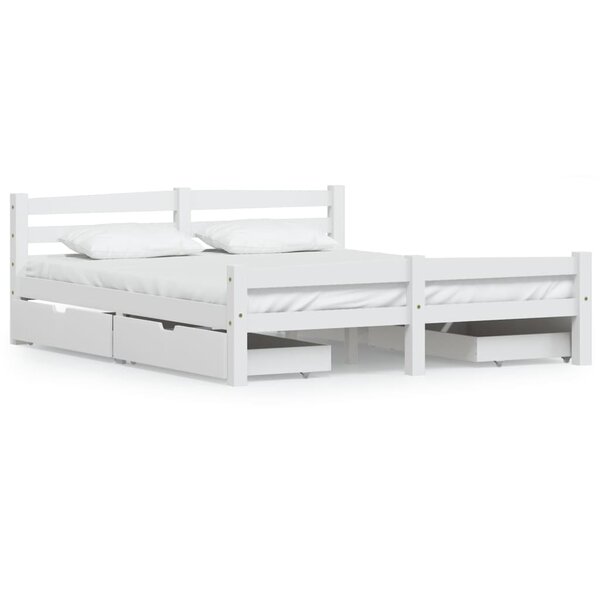 vidaXL Cadre de lit avec 4 tiroirs Blanc Bois de pin massif 160x200 cm