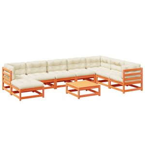 vidaXL Salon de jardin 9 Pièces avec coussins marron cire bois pin massif