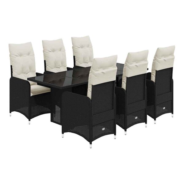 vidaXL Ensemble de bistro de jardin 7 Pièces coussins noir poly rotin