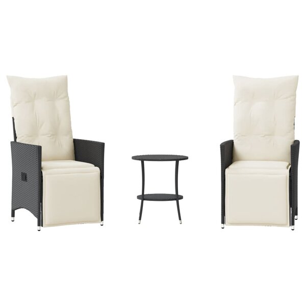 vidaXL Ensemble de bistro 3 Pièces avec coussins noir résine tressée