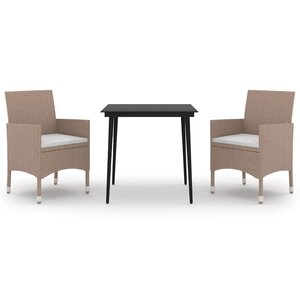 vidaXL Ensemble à manger de jardin coussins 3 Pièces Résine tressée Verre